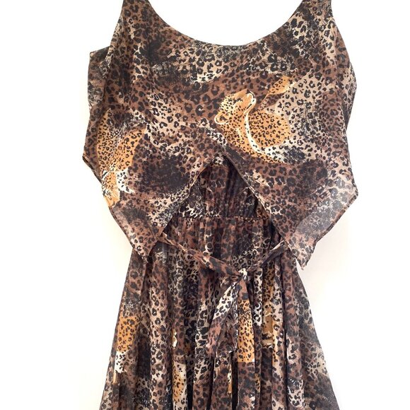 VTG Y2K Womens Cheetah Print Sheer Dress 5/6 Handkerchief Hem Fairy Boho Animal - Picture 7 of 10
